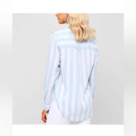 Rails Uli block stripe shirt, size XS, light blue and white, long sleeve - Picture 2 of 4